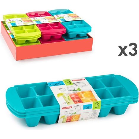 TRADE SHOP - Set 3 Pz Vaschette Formaghiaccio Forme Cubetti Ghiaccio Plastica Colorate 12811 - (1/4)