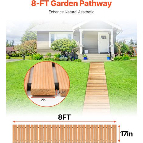 Chemin de Jardin en Bois, 244x43 cm, Allée de Jardin Droite Déroulante Antidérapante Décorative en Cèdre avec Connexion par Câble M… (1/5)