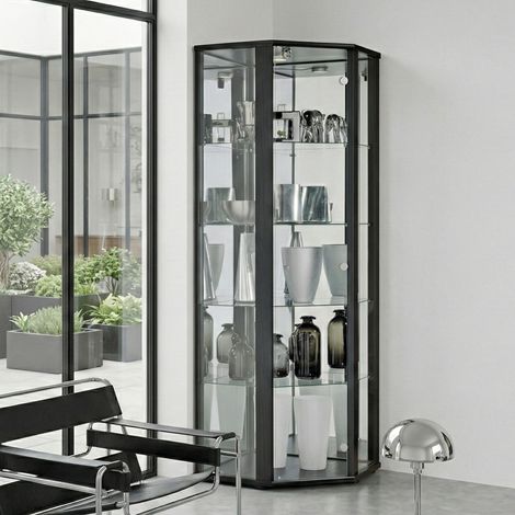 K-Möbel Vitrine d'Angle Noir 176x56cm Miroir Serrure LED (1/5)