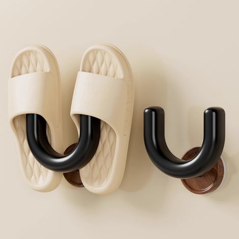 Étagère murale en bois de noyer, 4 pièces, porte-chaussons de salle de bain, sans perçage, porte-chaussons avec ventouse pour fixation murale dans les toilettes et la salle de bain. (1/2)