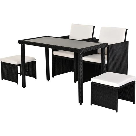 Set da giardino in polyrattan nero 11 pezzi con cuscini e tavolo in vetro temperato (1/4)