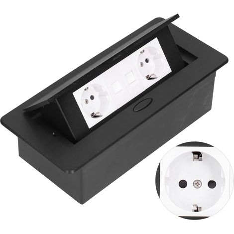 Tischsteckdose mit Pop-up-Funktion, Steckdosenleiste, Verteilerdose, schwarz, 250 V, 16 A, J29, für Heimbüro (1/5)