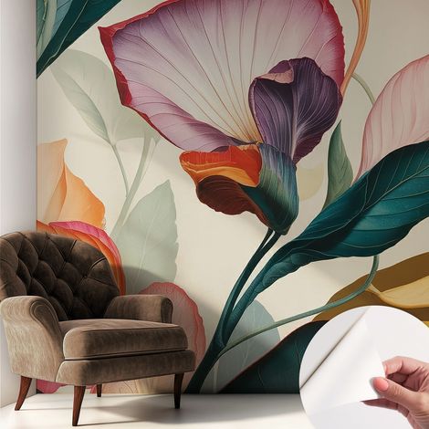 Carta da parati autoadesiva - fotomurale - decorazione parete - stile elegante - decorazione casa - Fiori colorati 250x250 cm (1/5)