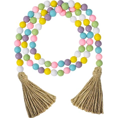 Guirlande En Perles Bois - Décoration De Pâques Avec Lapin Et Œuf - Pour Plateau À Étages - Style Rustique Ferme - 1 Pièce (1/4)