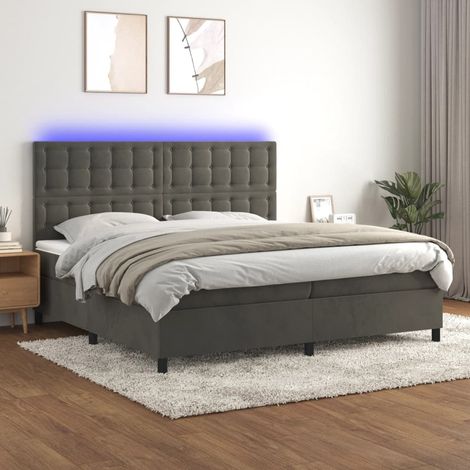 Lit Adulte - Sommier tapissier matelas et LED - Ensemble de lit tapissier - Chambre Intérieur Gris foncé 200x200 cm Velours XRKJY7787776 (1/5)