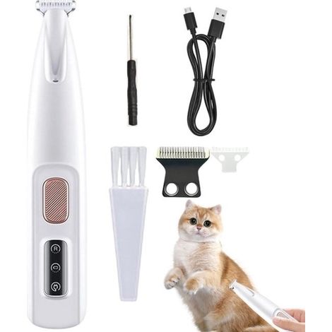 Cortapelos profesional para mascotas, Recortador de patas de gato inalámbrico, afeitadora cuidado pelo mascotas luz LED, Recargable, Silencioso (1/5)