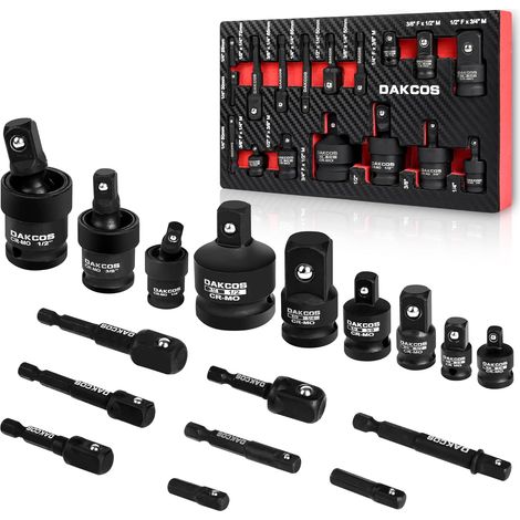 Lot de 17 adaptateurs douille à choc et impact cardan 1/4" 3/8" 1/2" (1/5)
