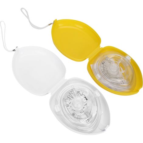 Masque de poche réanimation d'urgence avec valve unidirectionnelle, bouclier facial de secours pour RCR, couleur jaune et blanc, équipement de premiers soins (1/5)