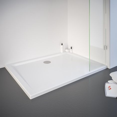 Duschwanne aus Sanitär-Acryl extra-flach von Schulte, inkl. Markenablauf (Durchmesser 9cm) und Füße, ohne Schürze, Höhenverstellbarkeit ohne Schürze: 13 - 20 cm, Rechteck, Alpinweiß, 90 x 120 cm (1/2)