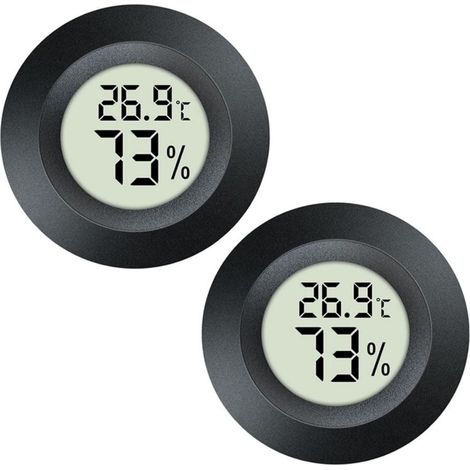 Hygrometre - Thermometre Digital - Mesure Humidite Et Temperature Interieure Exterieure - Pour Terrarium Reptile Serre Cave A Vin Jardin - Affichage Celsius Fahrenheit - Noir - 2 Unites
