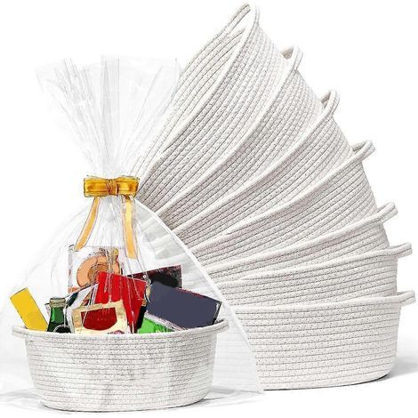 Lot de 8 petits paniers tressés avec sacs cadeaux et rubans, coffret cadeau décoratif vide, adorable panier cadeau pour bébé (1/5)