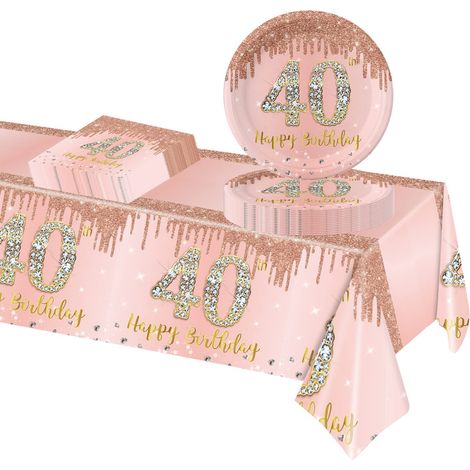 37 Pièces Assiette Vaisselle Jetable Anniversaire Kit, Or Rose Decoration Anniversaire Vaisselle 18 Ans Garçon Fille, Nappe Papier Assiette Serviette pour Decoration Anniversaire 18 Ans Cadeau (1/5)