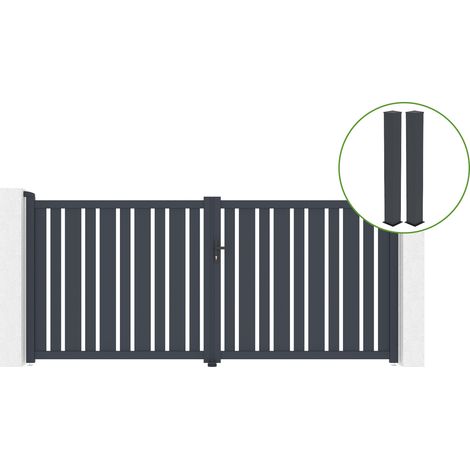 Portail battant 3,5m VEYMONT H.160cm alu gris + 2 poteaux 20x20cm H.190cm (1/5)