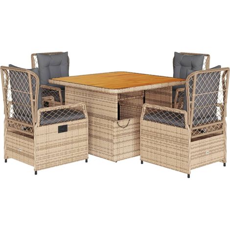 Maison Exclusive - Set da Pranzo da Giardino 5 pz con Cuscini Beige in Polyrattan (1/5)