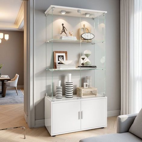 Vetrina in Vetro - 164x78.5cm - 3 Ripiani - Illuminazione LED - Vetro Temperato Sicurezza