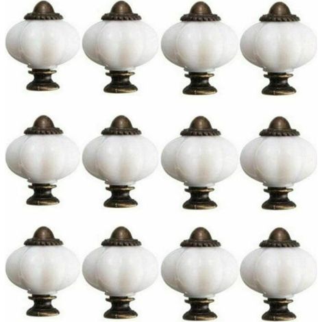 12 boutons de meubles de 30 mm, boutons de porte de placard vintage, boutons de porte en céramique avec 12 vis, boutons en porcelaine blanche pour meubles et tiroirs, motif tournesol