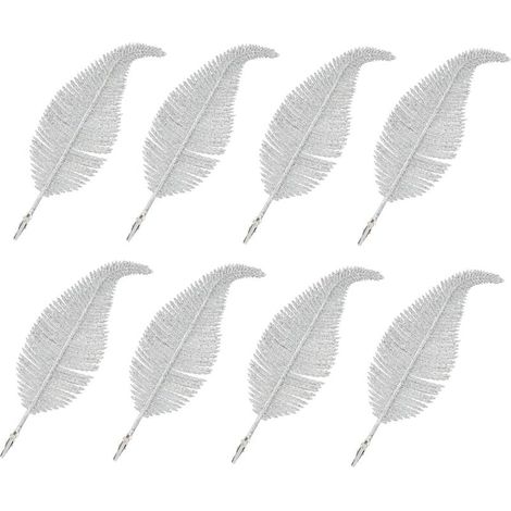 8pcs Christmas Tree Topper Feather Clips, Christmas Glitter Feathers, Christmas Home Decoration (Silver) (1/5)
