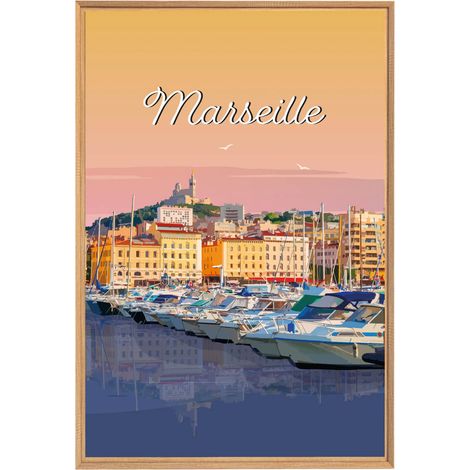 Tableau mural encadré illustration port de Marseille 65x97 cm