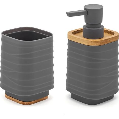 Set accessori bagno dispenser e portaspazzolini d'appoggio in abs grigio Wave (1/5)