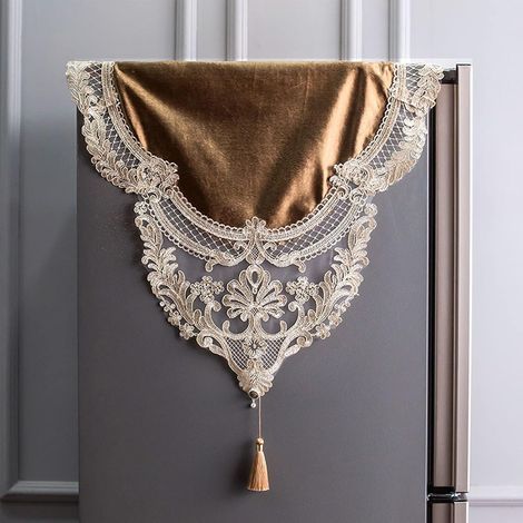 Staubschutzhülle für Kühlschrank, Gefrierfachabdeckung für Side-by-Side-Kühlschränke mit zwei Türen, bestickte Kühlschrankabdeckung – 1 Stück, Braun (1/5)