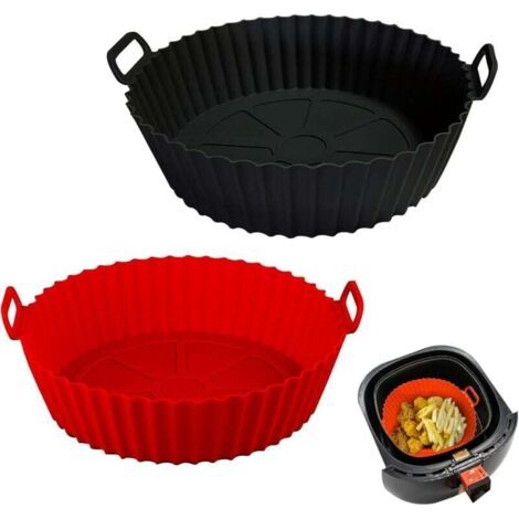 Rivestimenti in silicone per friggitrice ad aria, teglie da forno in silicone da 3-5 litri, accessori riutilizzabili per friggitrice ad aria (rosso e nero) (1/4)