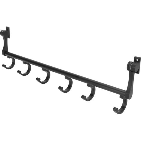 Poteau de Salle de Bain 40cm avec 6 Crochets Noir Mat en Aluminium Espacé - Aménagement Salle de Bain Moderne (1/5)