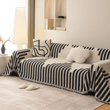 Plaid de canapé en chenille à rayures noires, 300GSM, multisize, lavable en machine, 90x180cm (1/5)
