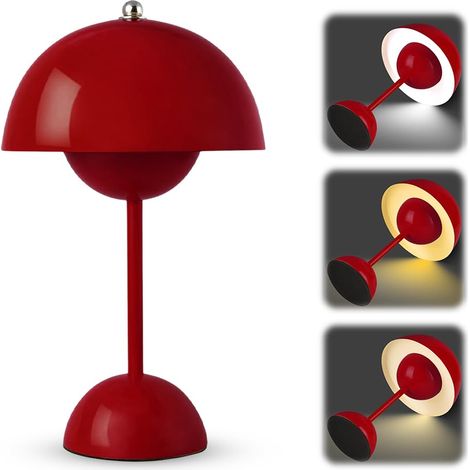 Lampe de table LED sans fil - Lampe de chevet champignon tactile avec 3 modes de luminosité - 3000 K à 6000 K - Façon rétro - Rechargeable pour chambre à coucher (1/5)