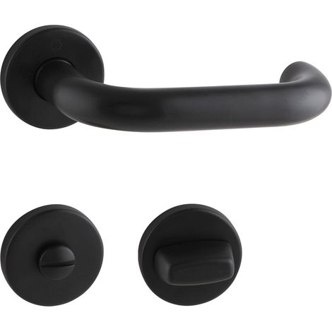 Poignée de porte Paris sur rosace PZ 37-42 mm en acier inoxydable noir mat (1/4)