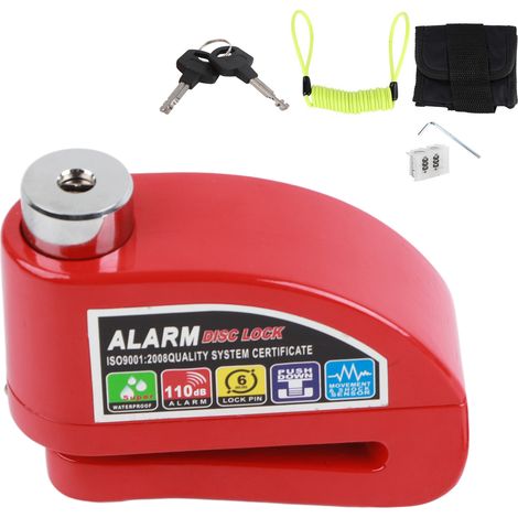 Kit antivol à disque de frein étanche 110dB avec alarme de sécurité pour moto vélo (Rouge) (1/5)