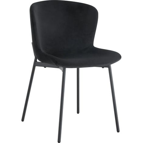 Lot 4 Chaises Salle à Manger Elen Velours Noir Pieds Métal Noir (1/5)