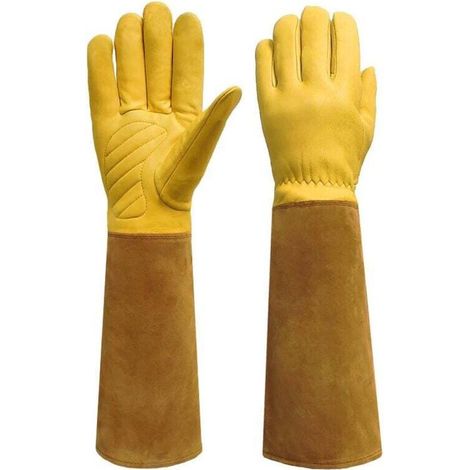Thorn protection gloves, long gardening gloves, protection against thorn picking and cuts, size 11.5 cm - brown MUMU (1/4)