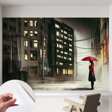 Selbstklebend Tapete - Wandgestaltung - Tapete Wohnzimmer - Flur Eingangsbereich Regenstadt 152x104 cm (1/5)