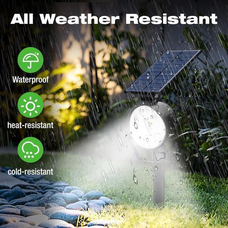 Spot Solaire Exterieur Lot de 2, Lampe Solaire Extérieur Jardin Puissant 53 LED/3 Modes, Étanche Réglable Lumiere Solaire pour Arbre Chemins Murale[Blanc Froid] (1/4)