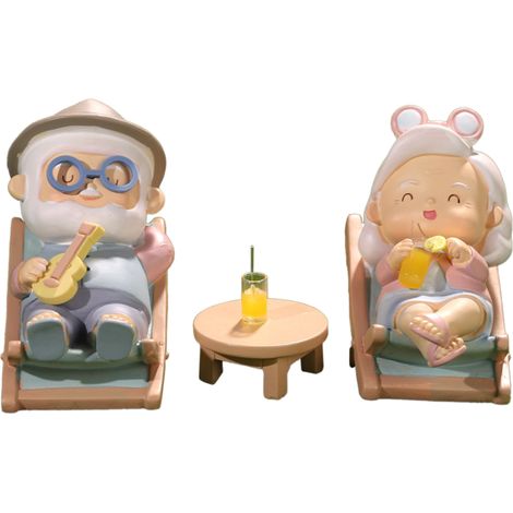 Figurine décorative Couple de seniors Résine Statue miniature Multicolore Ornement intérieur voiture bureau créatif durable (1/4)