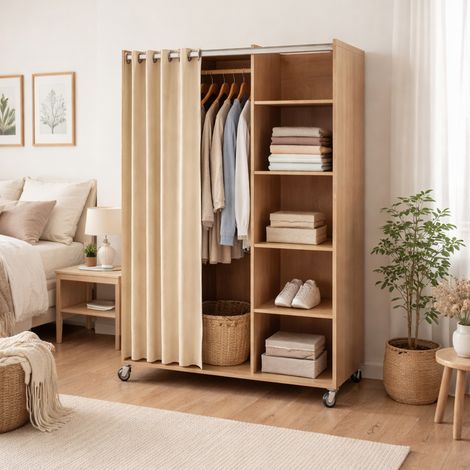 Dmora - Gran Armario Alfango, Muebles de dormitorio, Vestidor, Armario de ropa, 100x48 h160 cm, Roble y Beige (1/5)