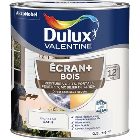 Peinture DULUX VALENTINE Ecran+ Bois Blanc 0,5 L (1/3)