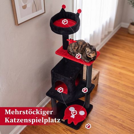 Gothic Cat Tree 144cm with Scratching Posts, Black & Red (1/5)