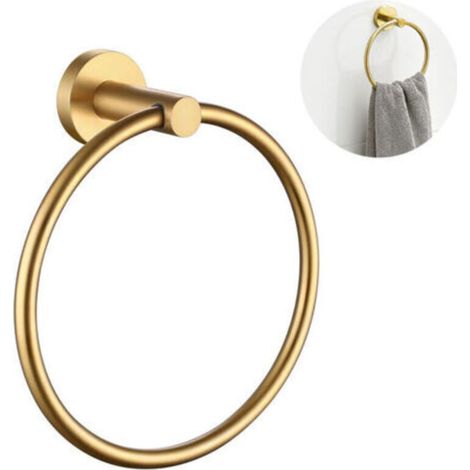 Towel ring, towel holder, polished stainless steel finish (gold, round base)