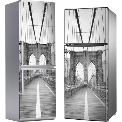 Aprint Decor Vinilo Adhesivo Decorativo para Nevera, Especial Libre De Burbujas, Foto En Blanco Y Negro del Puente De Brooklyn, Nueva York, 200cm x 70cm (1/5)