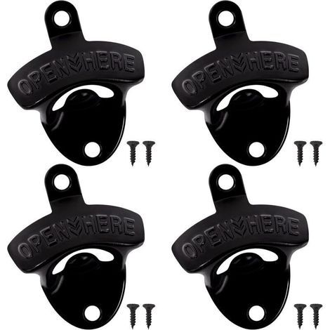 Set di 4 apribottiglie da parete neri con viti, decorazione rustica per bar, cucina, cantina.