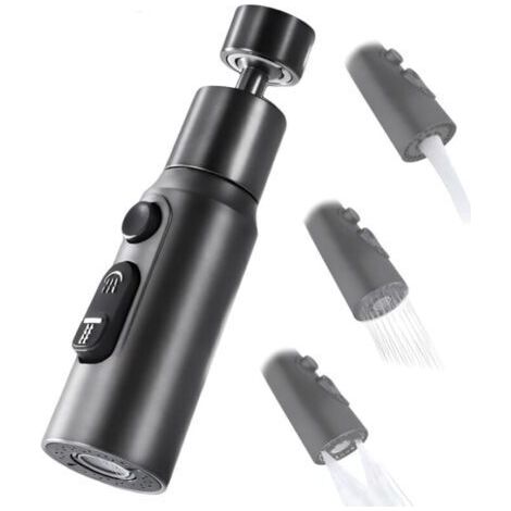 Aérateur de Robinet, 360° Pivotant Embout Robinet Cuisine avec 3 Modes Douchette Mousseur Robinet Economie Eau, Adaptateur Economiseur D'eau Pour Robinet Salle De Bain lavabo (Noir)