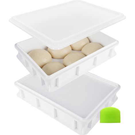 Relaxdays pizza dough box, 2pc, 1 lid, H x W x D: 7 x 40 x 30 cm, plastic, stackable, dough box for 6 pizza balls, white