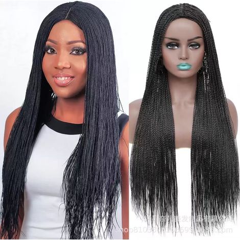 Perruques africaines à tresses, perruques occidentales, cheveux longs et raides pour femmes, postiches en fibres synthétiques fabriqués à la machine