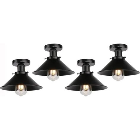 U-Do 4Pcs Plafonnier Industriel E27 22cm Lampe Abat - Jour Cage en Métal Noir décoration Couloir Salon Bar (1/4)