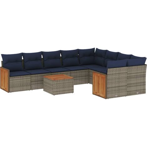 Maison Exclusive - 10-teiliges Gartensofa-Set mit Kissen, grau, P