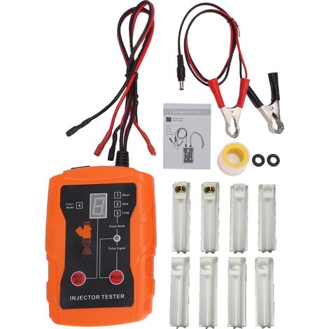 Kit d'outils de nettoyage de testeur d'injecteur de carburant automobile, fonction 2 en 1, 8 adaptateurs et modes d'impulsion, bricolage 4 fils double canal pour injecteurs blanc (1/5)