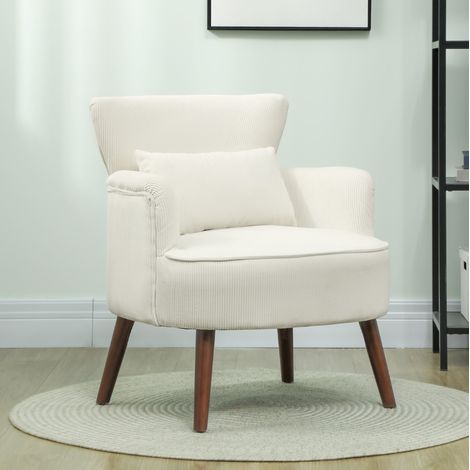Sillón con respaldo, reposabrazos redondeados, acolchado, efecto cordón, blanco crema HAVRYA (1/4)