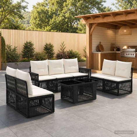 vidaXL Set Divano da Giardino 8 pz Nero e Bianco Crema polyrattan (1/5)