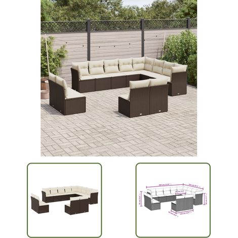 The Living Store 12-tlg. Garten-Sofagarnitur mit Kissen Braun Poly Rattan - Gartensofas - Outdoor Möbel - Gartenmöbelset - Rattan Gartenmöbel - Polyethylen Furniture (1/3)